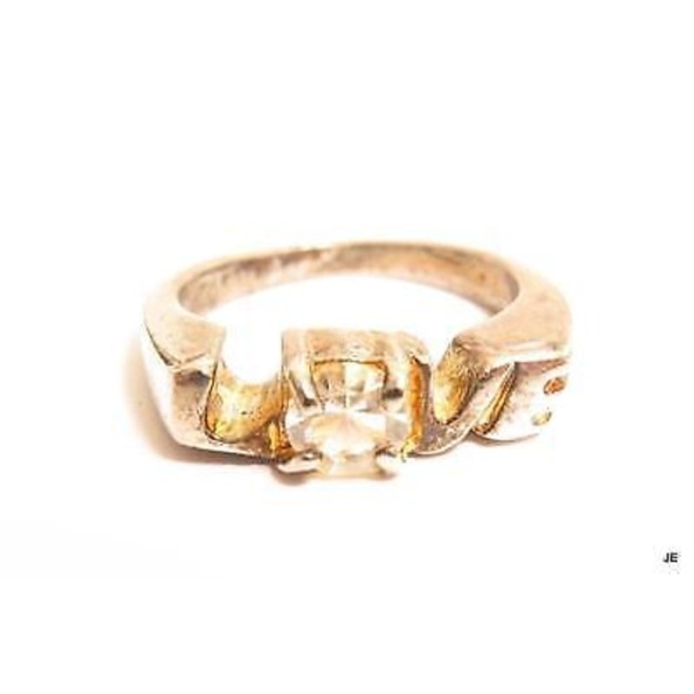 Vintage 925 Sterling Silver LOVE Sparkling Clear Rhinestone Ring Size 5.5